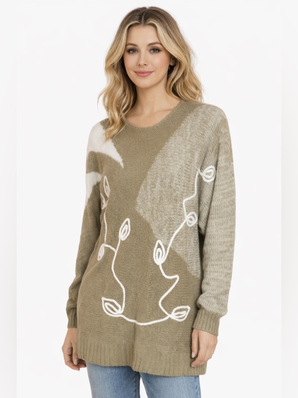 Vintage Joyce Knits Sweater Abstract Leaf Design Oversized Knit 90s Cottagecore